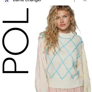 POL Women's Pastel Diamond Knit Sweater